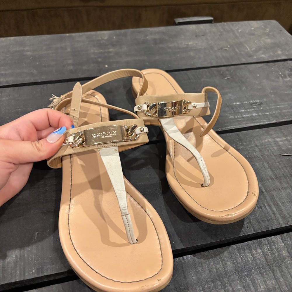Coach Tan and Gold Sandals with Metallic Straps